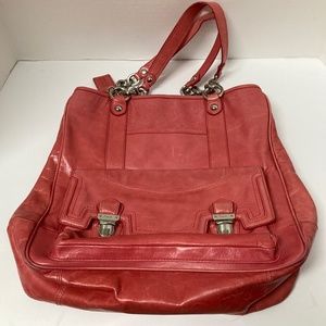 Coach Poppy Camellia Leather Pushlock Tote Shoulder Handbag  Pink